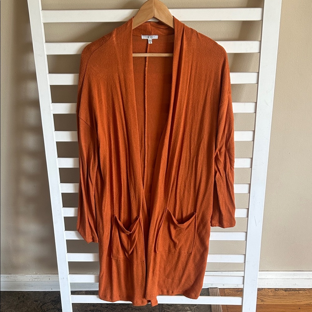 IRIS Open Front Lightweight Cardigan - Burnt Orange Size Small